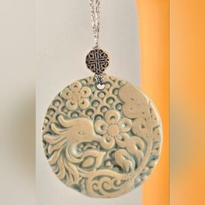 Handmade Kiln Fired Ceramic Chinese Phoenix Asian Ornament Pendant